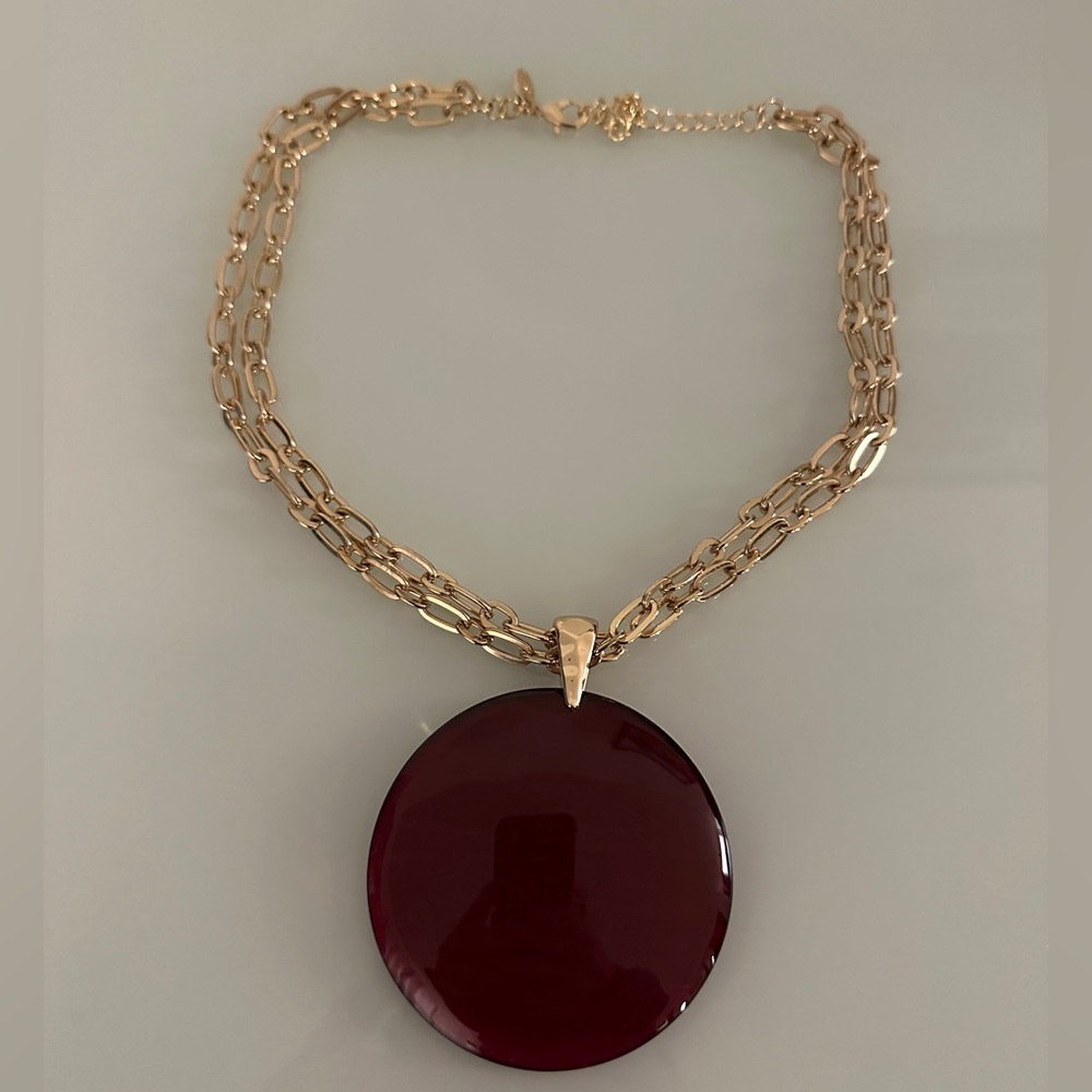 Gold and Burgundy Pendant Necklace